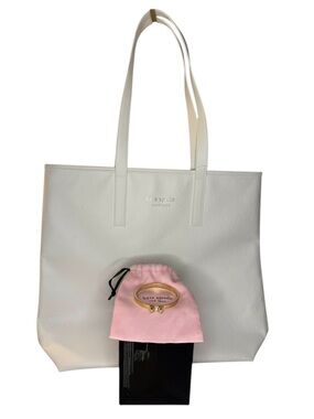 Kate Spade Fragrance White Tote with Kate Spade gold Bangle and dust-bag